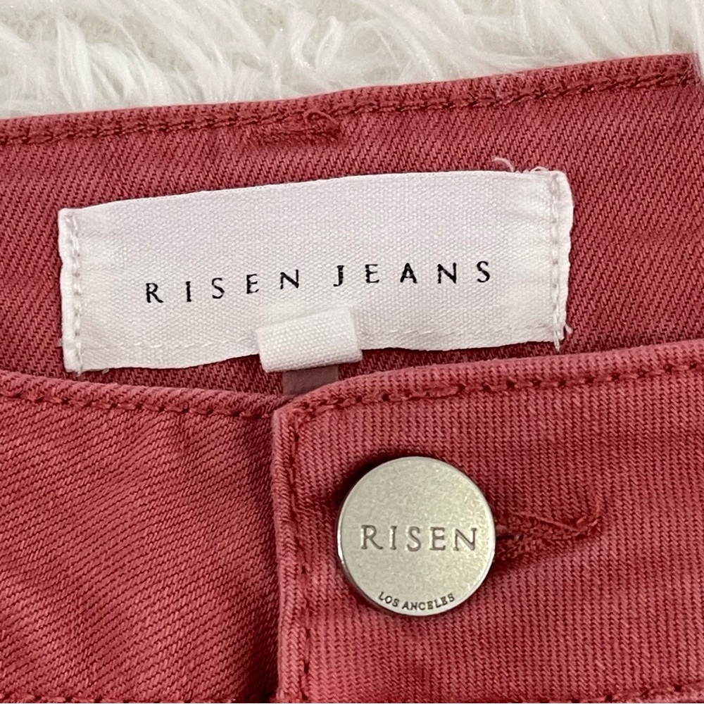 RISEN Womens Ankle Jeans Size 7/28 Distressed High Rise Raw Hem Color Brick - Picture 4 of 10